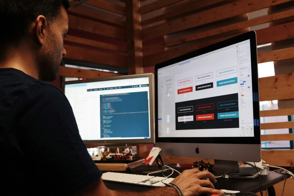 Web designer working on a business website layout and interface design